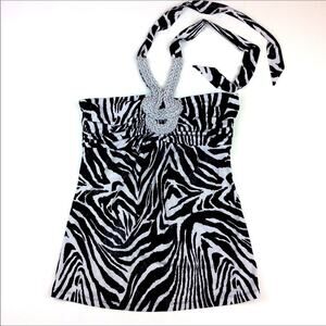 Dusak Designs Zebra Print Embellished Halter Top